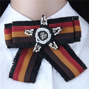 Beads Star Decorated Cloth Fashion Women Brooch - Dark Brown
