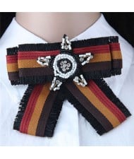 Beads Star Decorated Cloth Fashion Women Brooch - Dark Brown