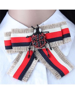 Rhinestone Beetle Decorated Cloth Fashion Women Brooch - Gray