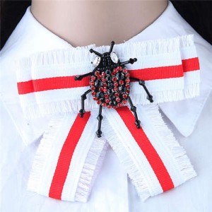Rhinestone Beetle Decorated Cloth Fashion Women Brooch - White