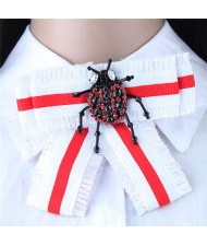 Rhinestone Beetle Decorated Cloth Fashion Women Brooch - White