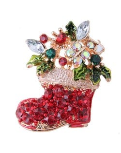 Rhinestone Floral Style Christmas Boot Design Fashion Alloy Women Brooch