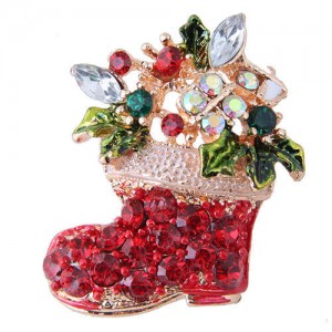 Rhinestone Floral Style Christmas Boot Design Fashion Alloy Women Brooch
