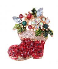 Rhinestone Floral Style Christmas Boot Design Fashion Alloy Women Brooch