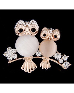 Czeche Rhinestone Embellished Night Owls Korean Fashion Alloy Women Brooch