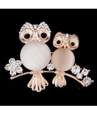 Czeche Rhinestone Embellished Night Owls Korean Fashion Alloy Women Brooch