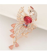 Rhinestone Embellished Phoenix Design Golden Alloy Women Brooch