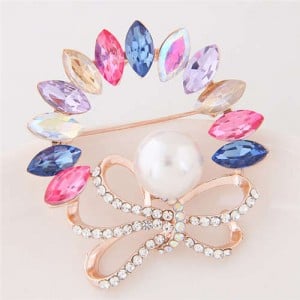 Rhinestone and Gem Embellished Floral Design High Fashion Alloy Women Brooch - Multicolor
