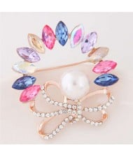 Rhinestone and Gem Embellished Floral Design High Fashion Alloy Women Brooch - Multicolor