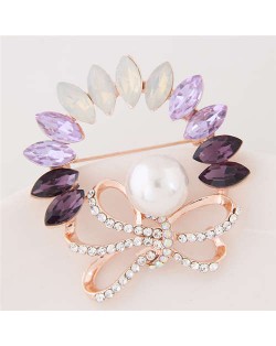Rhinestone and Gem Embellished Floral Design High Fashion Alloy Women Brooch - Violet