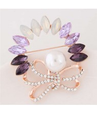Rhinestone and Gem Embellished Floral Design High Fashion Alloy Women Brooch - Violet