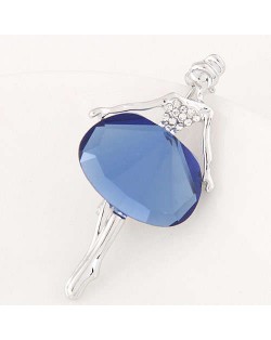 Rhinestone and Glass Decorated Graceful Ballet Dancer Alloy Women Brooch - Ink Blue