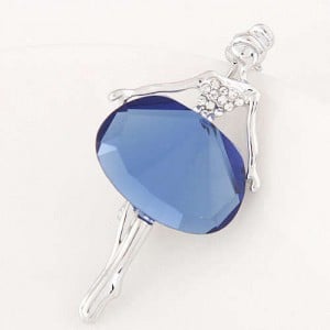 Rhinestone and Glass Decorated Graceful Ballet Dancer Alloy Women Brooch - Ink Blue
