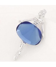 Rhinestone and Glass Decorated Graceful Ballet Dancer Alloy Women Brooch - Ink Blue