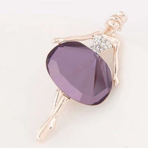Rhinestone and Glass Decorated Graceful Ballet Dancer Alloy Women Brooch - Violet