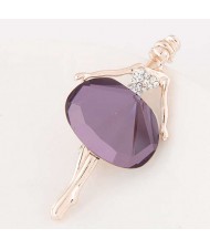 Rhinestone and Glass Decorated Graceful Ballet Dancer Alloy Women Brooch - Violet
