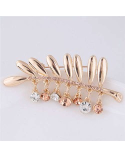 Rhinestone Embellished Leaf Design High Fashion Alloy Women Brooch - Golden