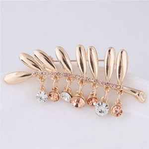 Rhinestone Embellished Leaf Design High Fashion Alloy Women Brooch - Golden