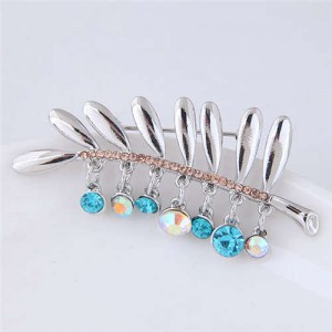 Rhinestone Embellished Leaf Design High Fashion Alloy Women Brooch - Silver
