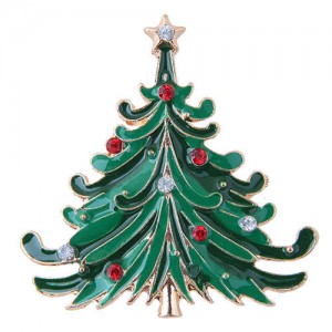 Rhinestone Embellished Christmas Tree Design High Fashion Alloy Women Brooch