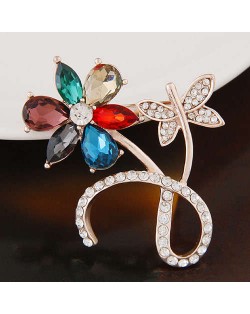 Rhinestone Embellished Multicolor Flower Design High Fashion Alloy Women Brooch