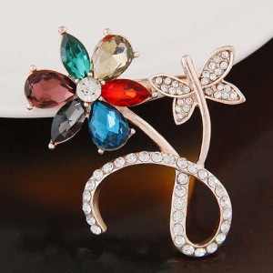 Rhinestone Embellished Multicolor Flower Design High Fashion Alloy Women Brooch