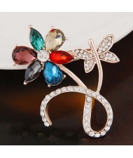 Rhinestone Embellished Multicolor Flower Design High Fashion Alloy Women Brooch