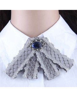 Gem Embellished Vintage Cloth Style Fashion Women Brooch - Gray