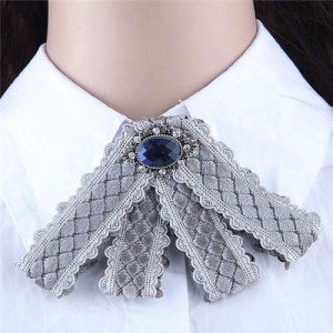 Gem Embellished Vintage Cloth Style Fashion Women Brooch - Gray