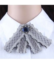 Gem Embellished Vintage Cloth Style Fashion Women Brooch - Gray