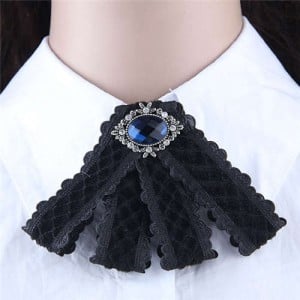 Gem Embellished Vintage Cloth Style Fashion Women Brooch - Black