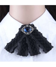 Gem Embellished Vintage Cloth Style Fashion Women Brooch - Black