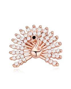 Crystal Embellished Peacock Design High Fashion Women Brooch - White