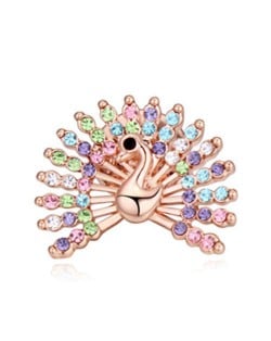 Crystal Embellished Peacock Design High Fashion Women Brooch - Multicolor