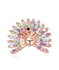 Crystal Embellished Peacock Design High Fashion Women Brooch - Multicolor