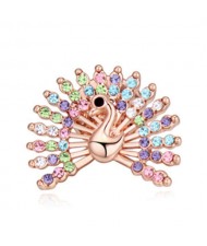 Crystal Embellished Peacock Design High Fashion Women Brooch - Multicolor