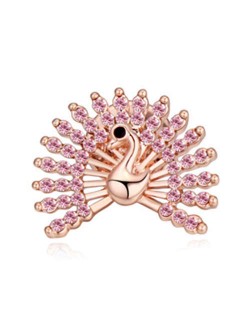 Crystal Embellished Peacock Design High Fashion Women Brooch - Pink