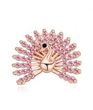 Crystal Embellished Peacock Design High Fashion Women Brooch - Pink