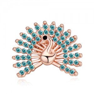 Crystal Embellished Peacock Design High Fashion Women Brooch - Blue