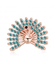 Crystal Embellished Peacock Design High Fashion Women Brooch - Blue