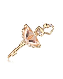 Crystal Ballet Dancer Gold Plated Alloy Graceful Style Women Brooch - Light Coffee