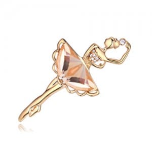 Crystal Ballet Dancer Gold Plated Alloy Graceful Style Women Brooch - Light Coffee