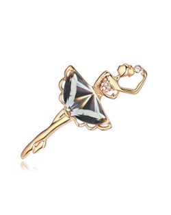 Crystal Ballet Dancer Gold Plated Alloy Graceful Style Women Brooch - Black