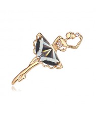 Crystal Ballet Dancer Gold Plated Alloy Graceful Style Women Brooch - Black