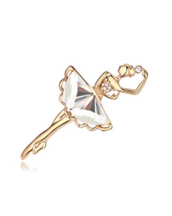 Crystal Ballet Dancer Gold Plated Alloy Graceful Style Women Brooch - White