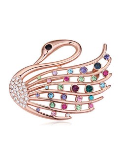 Crystal Embellished Elegant Swan Design Gold Plated Alloy Women Brooch - Multicolor