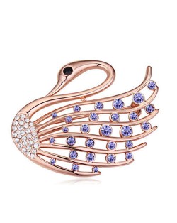 Crystal Embellished Elegant Swan Design Gold Plated Alloy Women Brooch - Violet