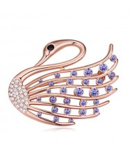 Crystal Embellished Elegant Swan Design Gold Plated Alloy Women Brooch - Violet