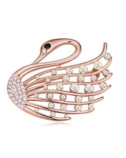 Crystal Embellished Elegant Swan Design Gold Plated Alloy Women Brooch - Luminous White