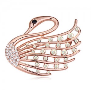 Crystal Embellished Elegant Swan Design Gold Plated Alloy Women Brooch - Luminous White
